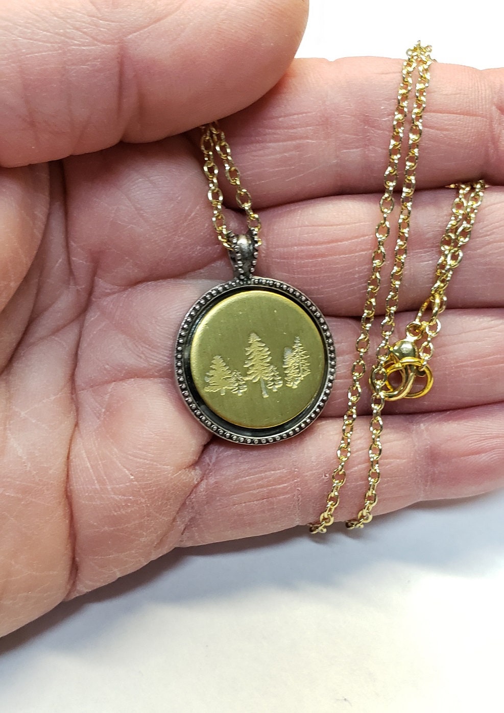 Forest Necklace, Nature Lover Necklace, Hand Stamped Necklace, Hiker/Camper Jewelry, Inner Peace, Strength