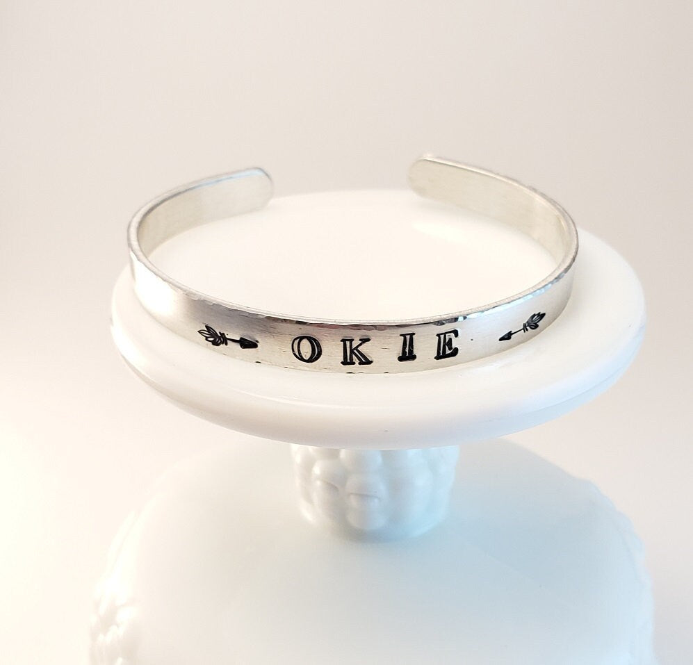 Okie Cuff Bracelet, Oklahoma Jewelry, Mother's Day Gift, Daughter's Gift, Anniversary Gift, Valentine's Gift
