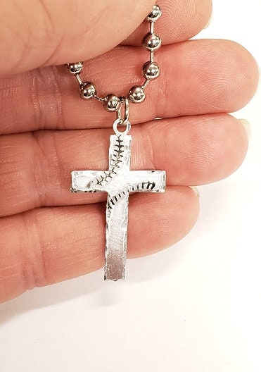 Baseball Cross Necklace, Baseball Stitches Necklace, Hand Stamped Necklace, Softball Cross Necklace, Love Necklace, Mom Gift