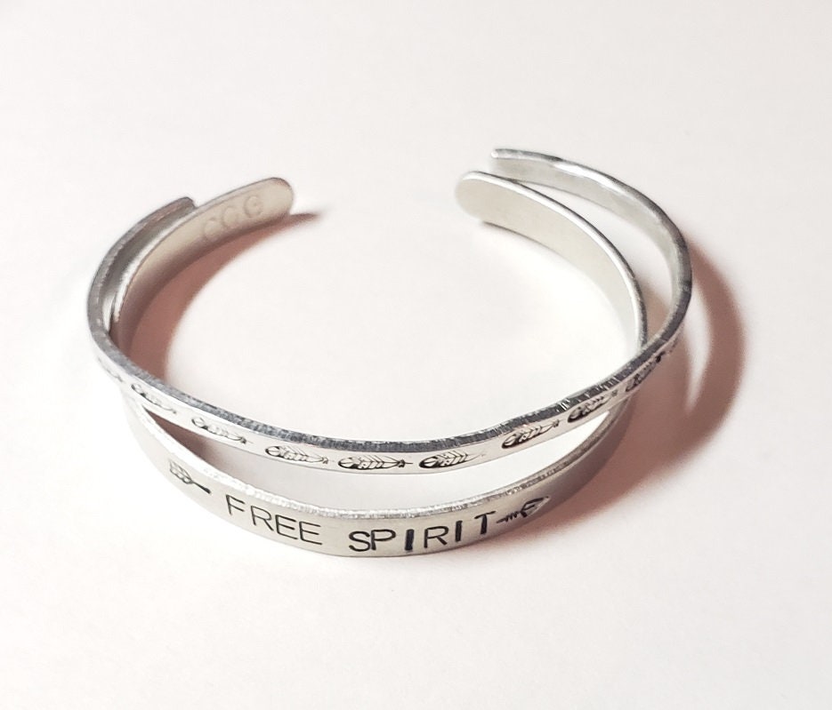 Free Spirit, Fearless, Brave, Inspirational Cuff, Hand stamped Bracelet, Silver
