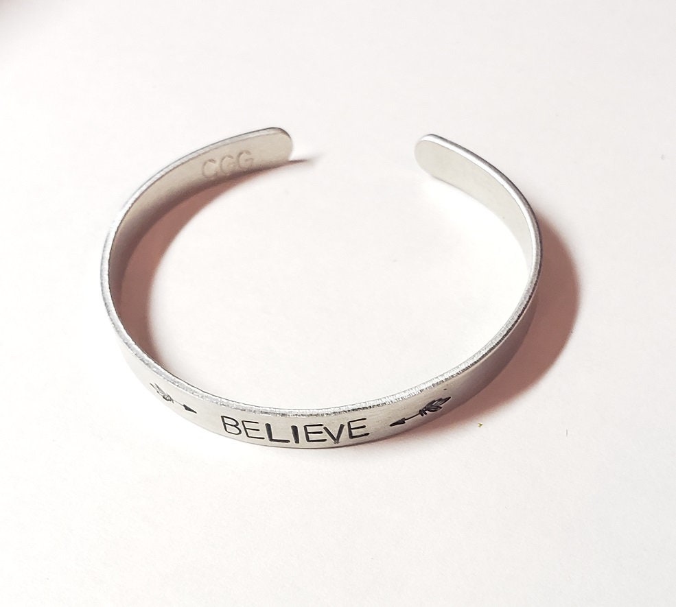 Believe, Fearless, Brave, Inspirational Cuff, Hand stamped Bracelet, Silver, Believe in yourself