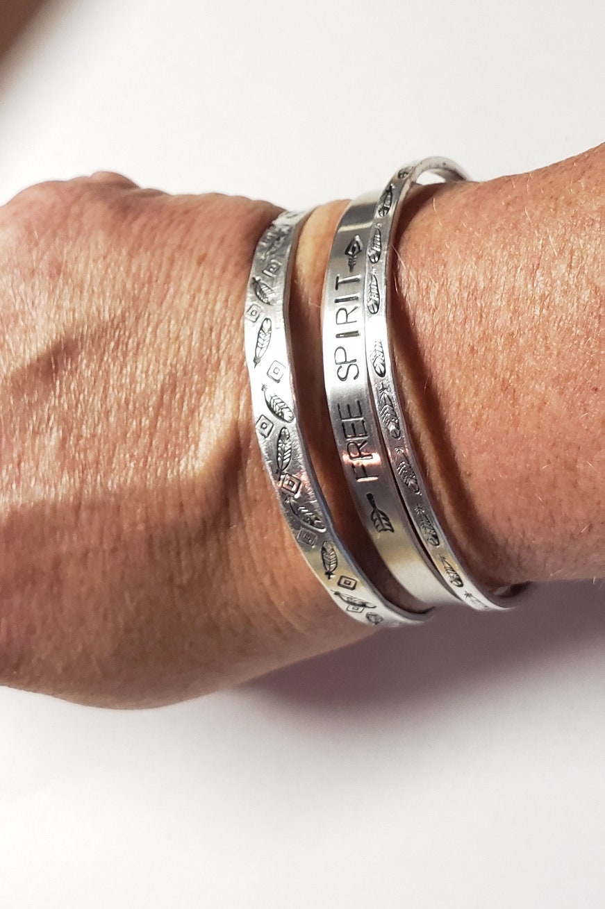 Free Spirit, Fearless, Brave, Inspirational Cuff, Hand stamped Bracelet, Silver
