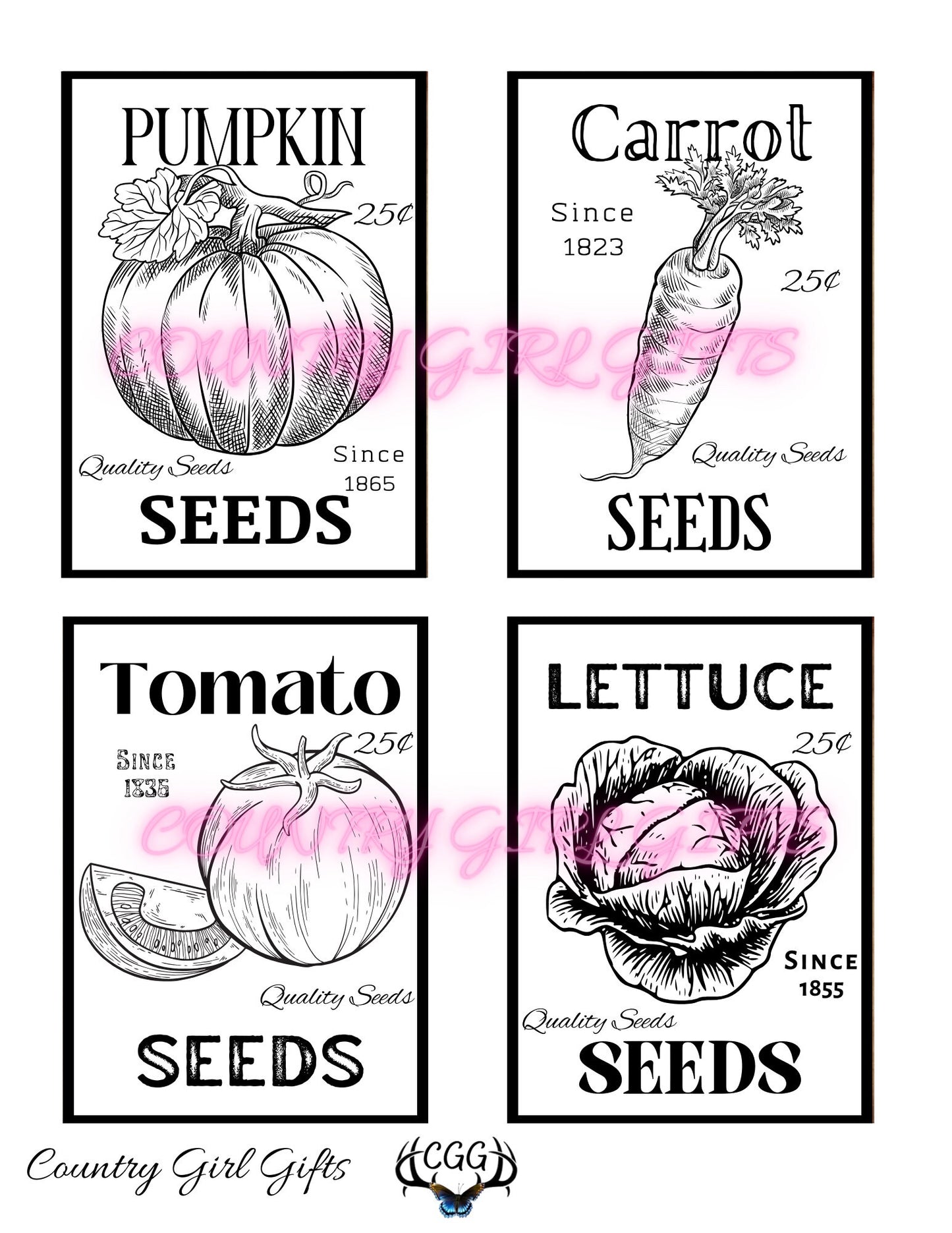Vintage Printable Seed packet labels, Digital Download, Primitive Kitchen Designs