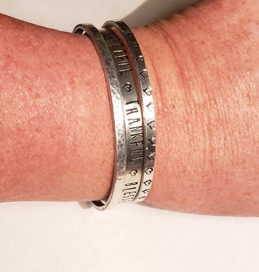 Grateful Cuff Bracelet, Thankful Jewelry, Blessed Cuff Bracelet, Mother's Day Gift, Religious Cuff, Anniversary Gift, Valentine's Gift