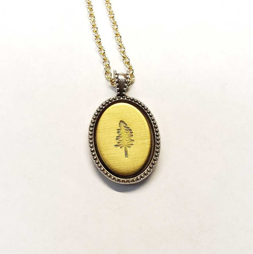 Pine Tree Necklace, hand stamped jewelry, rustic tree charm, tree pendant, nature jewelry, camping gift, hiking gift,