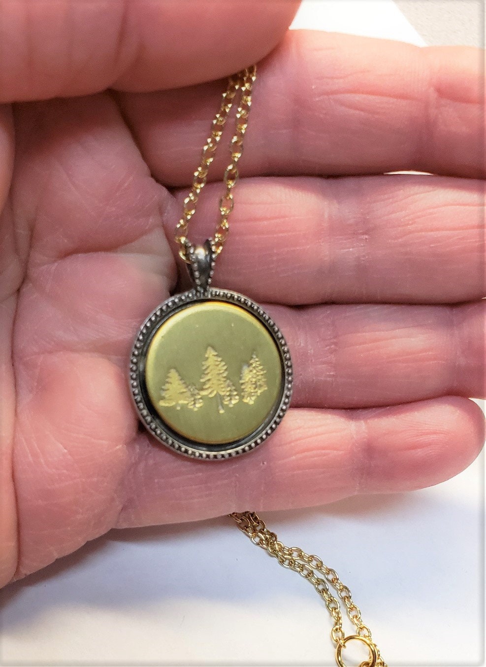 Forest Necklace, Nature Lover Necklace, Hand Stamped Necklace, Hiker/Camper Jewelry, Inner Peace, Strength