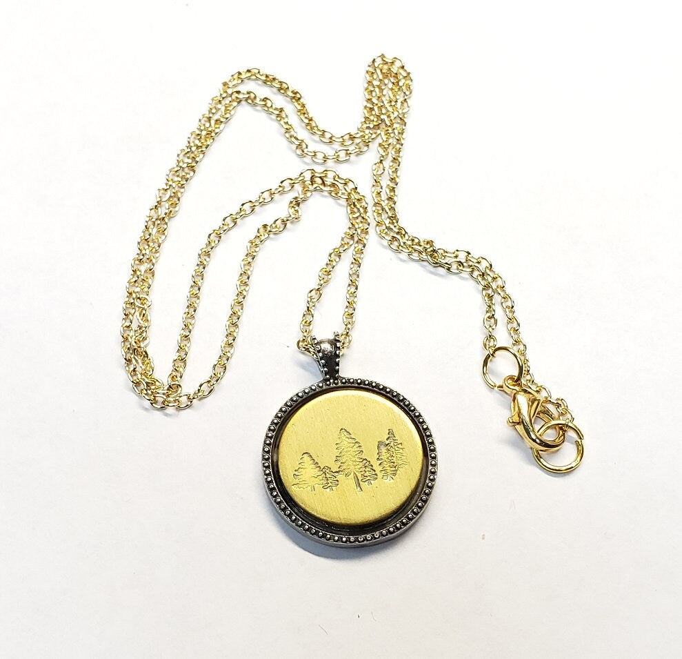 Forest Necklace, Nature Lover Necklace, Hand Stamped Necklace, Hiker/Camper Jewelry, Inner Peace, Strength