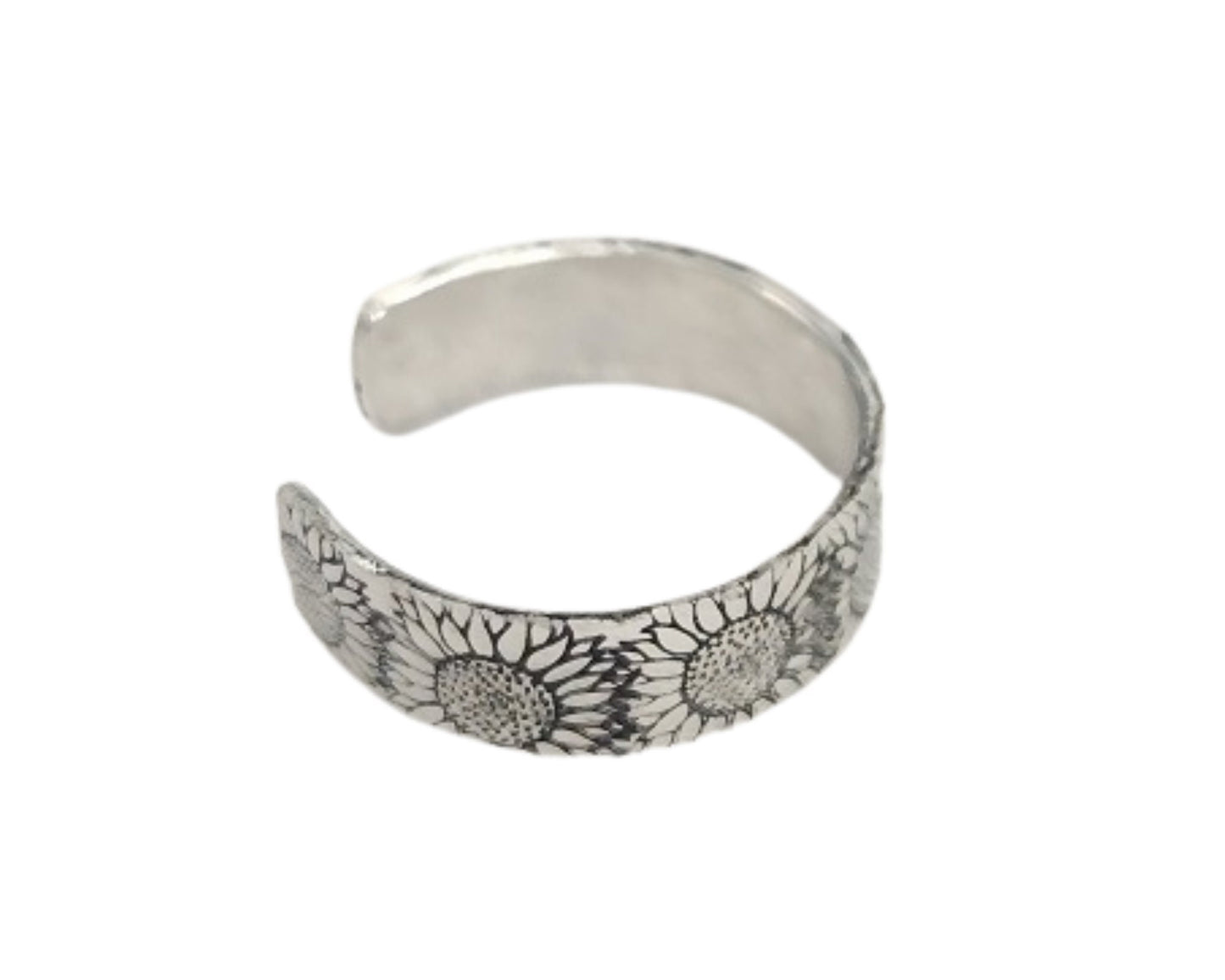 Sunflower ring, handmade, stamped, western, boho, floral, cowgirl, lightweight