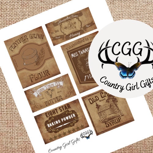 Vintage Printable Baking Labels, Digital Download, Primitive Kitchen Designs
