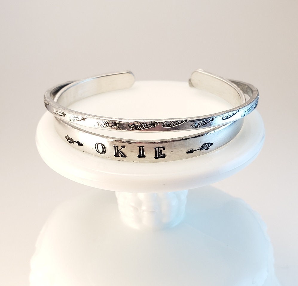 Okie Cuff Bracelet, Oklahoma Jewelry, Mother's Day Gift, Daughter's Gift, Anniversary Gift, Valentine's Gift