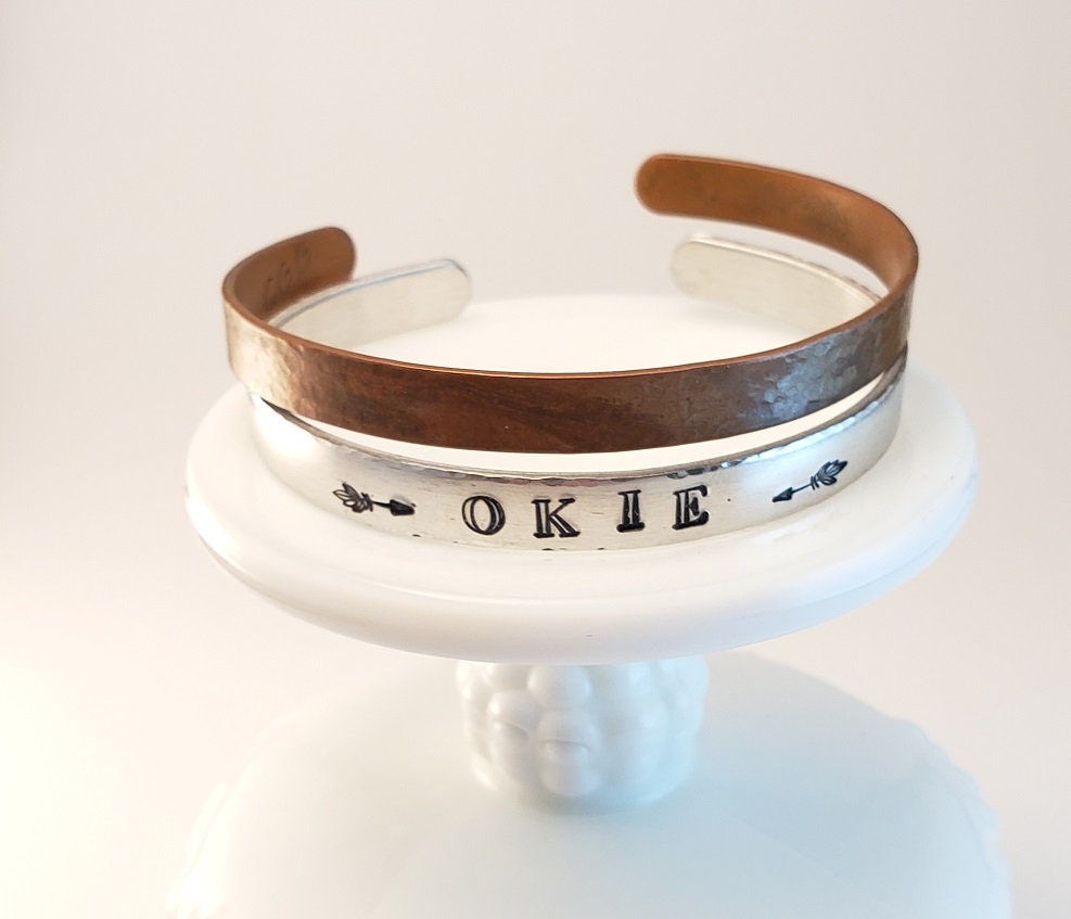 Okie Cuff Bracelet, Oklahoma Jewelry, Mother's Day Gift, Daughter's Gift, Anniversary Gift, Valentine's Gift