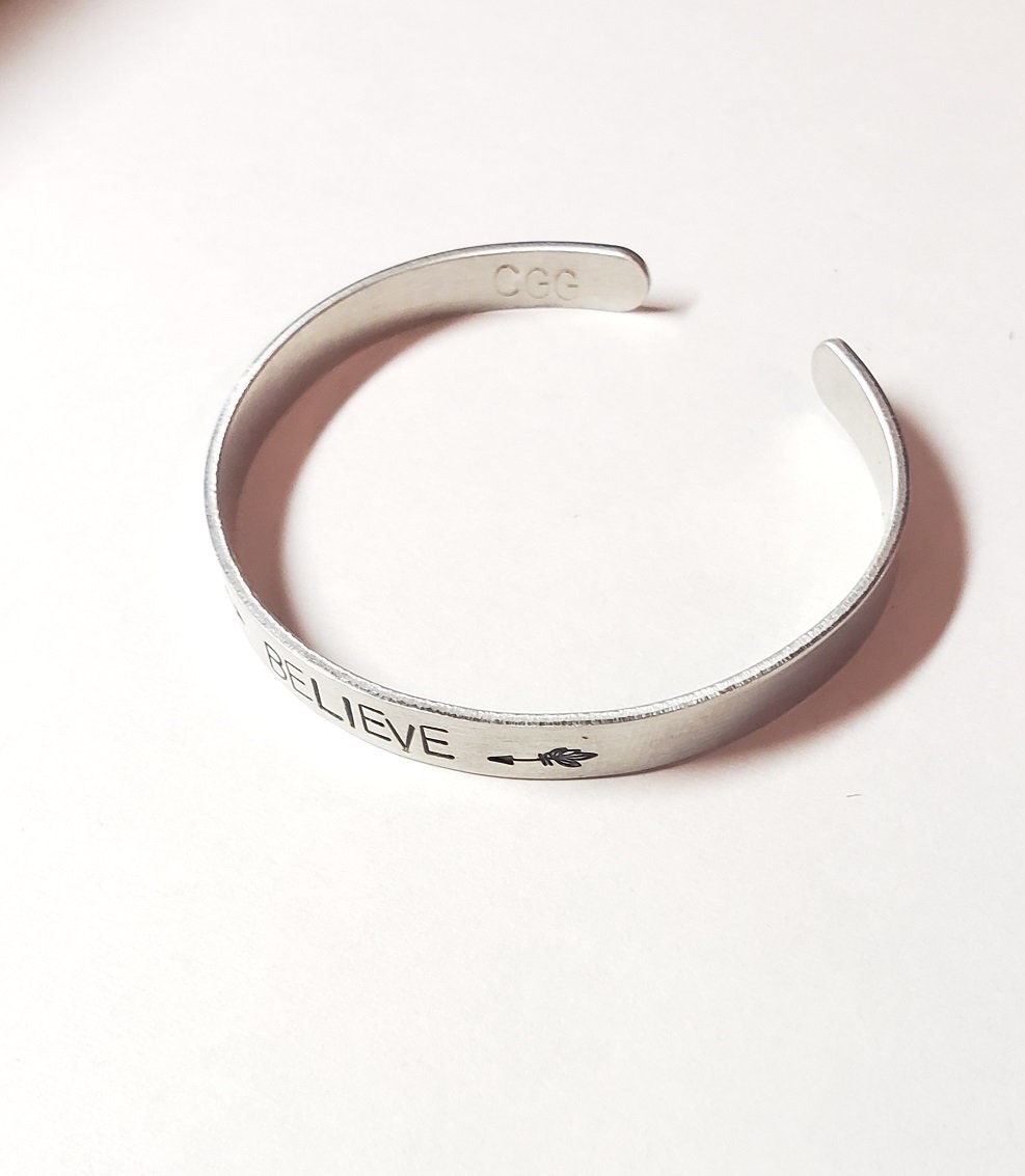 Believe, Fearless, Brave, Inspirational Cuff, Hand stamped Bracelet, Silver, Believe in yourself
