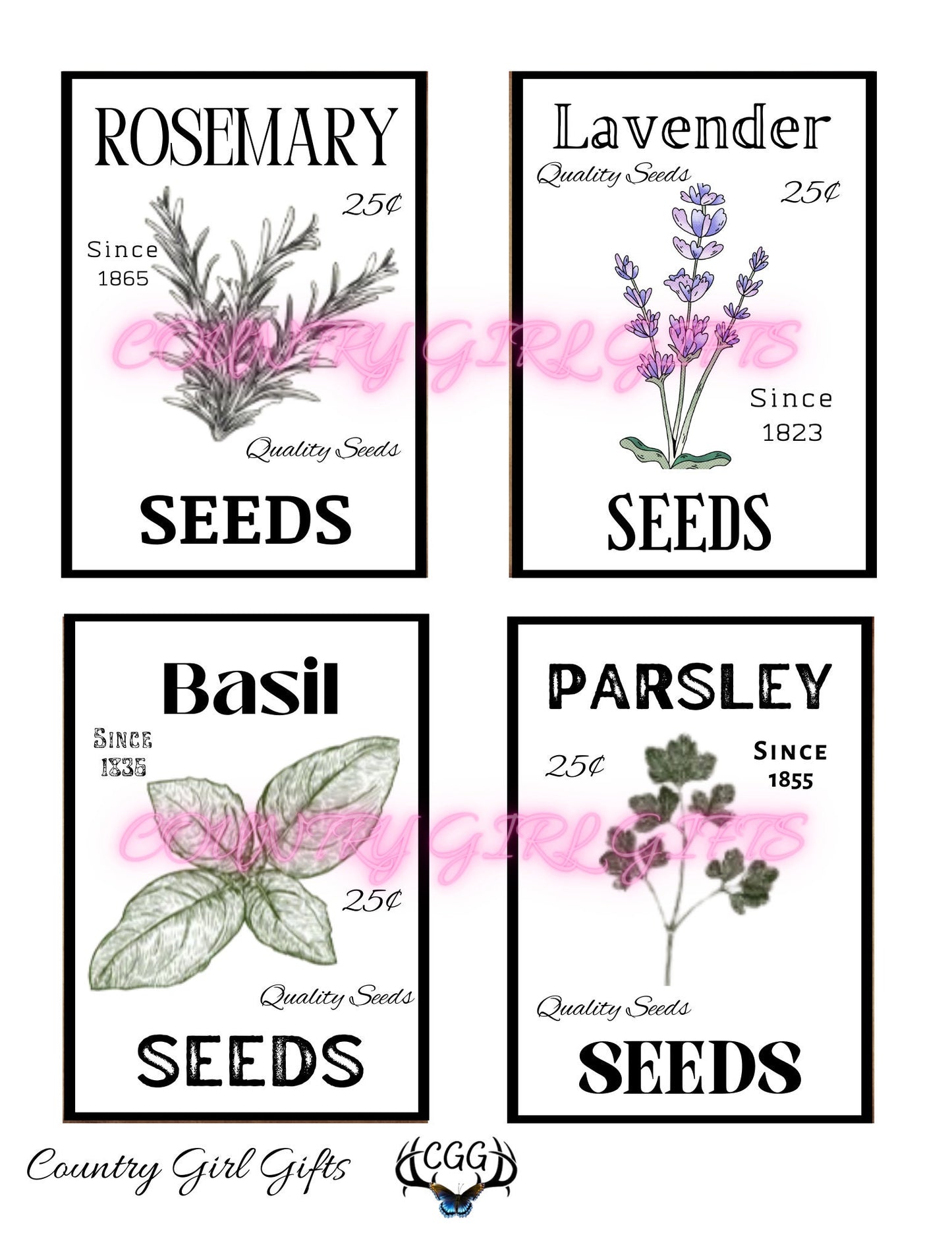 Vintage Printable Seed packet labels, Digital Download, Primitive Kitchen Designs