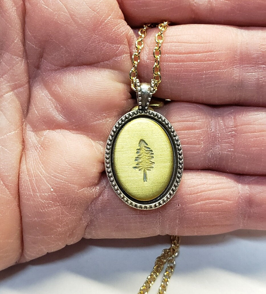 Pine Tree Necklace, hand stamped jewelry, rustic tree charm, tree pendant, nature jewelry, camping gift, hiking gift,