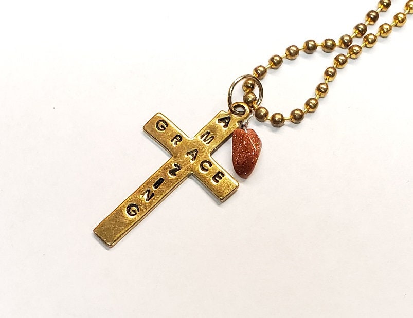 Hand Stamped Necklace, Cross Necklace, Valentine Gift, Saved Necklace, Christian Jewelry, Gold Cross Necklace, Christian Gift for Women