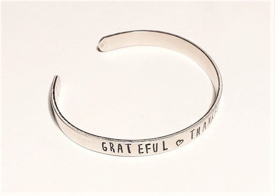 Grateful Cuff Bracelet, Thankful Jewelry, Blessed Cuff Bracelet, Mother's Day Gift, Religious Cuff, Anniversary Gift, Valentine's Gift