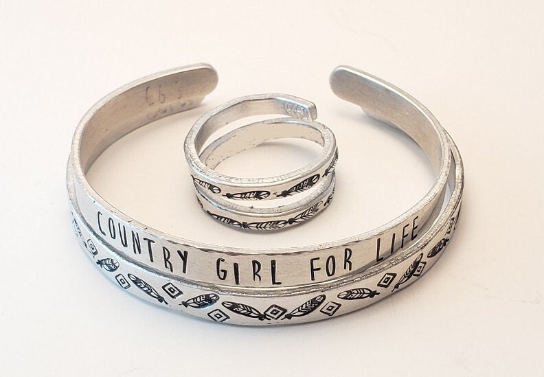 Country Girl for Life Bracelet Cuff, Hand stamped bracelets,western,western style,cowgirl,country girl,southwest,western,rodeo,nfr