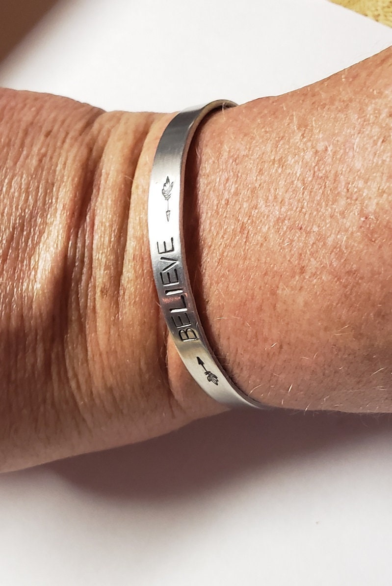Believe, Fearless, Brave, Inspirational Cuff, Hand stamped Bracelet, Silver, Believe in yourself
