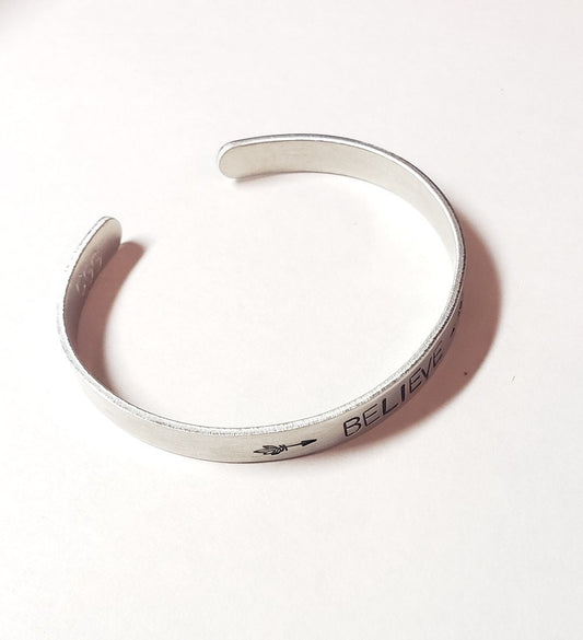 Believe, Fearless, Brave, Inspirational Cuff, Hand stamped Bracelet, Silver, Believe in yourself