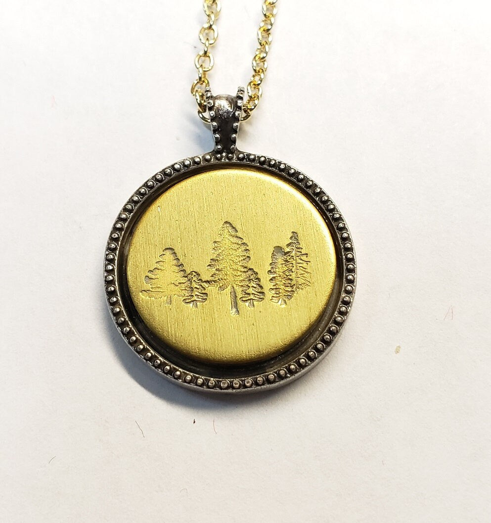 Forest Necklace, Nature Lover Necklace, Hand Stamped Necklace, Hiker/Camper Jewelry, Inner Peace, Strength