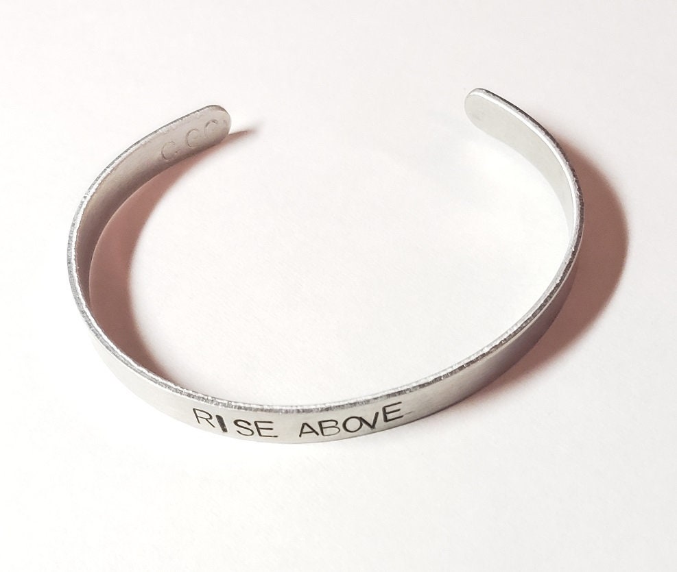 Rise Above, Fearless, Brave, Inspirational Cuff, Hand stamped Bracelet, Silver