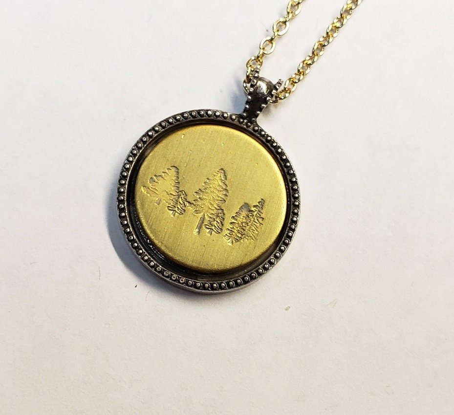 Forest Necklace, Nature Lover Necklace, Hand Stamped Necklace, Hiker/Camper Jewelry, Inner Peace, Strength