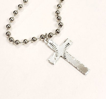 Baseball Cross Necklace, Baseball Stitches Necklace, Hand Stamped Necklace, Softball Cross Necklace, Love Necklace, Mom Gift