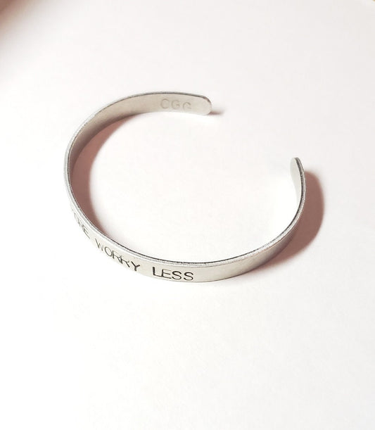 Pray more Worry Less, Fearless, Brave, Inspirational Cuff, Hand stamped Bracelet, Silver
