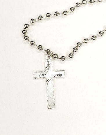 Baseball Cross Necklace, Baseball Stitches Necklace, Hand Stamped Necklace, Softball Cross Necklace, Love Necklace, Mom Gift