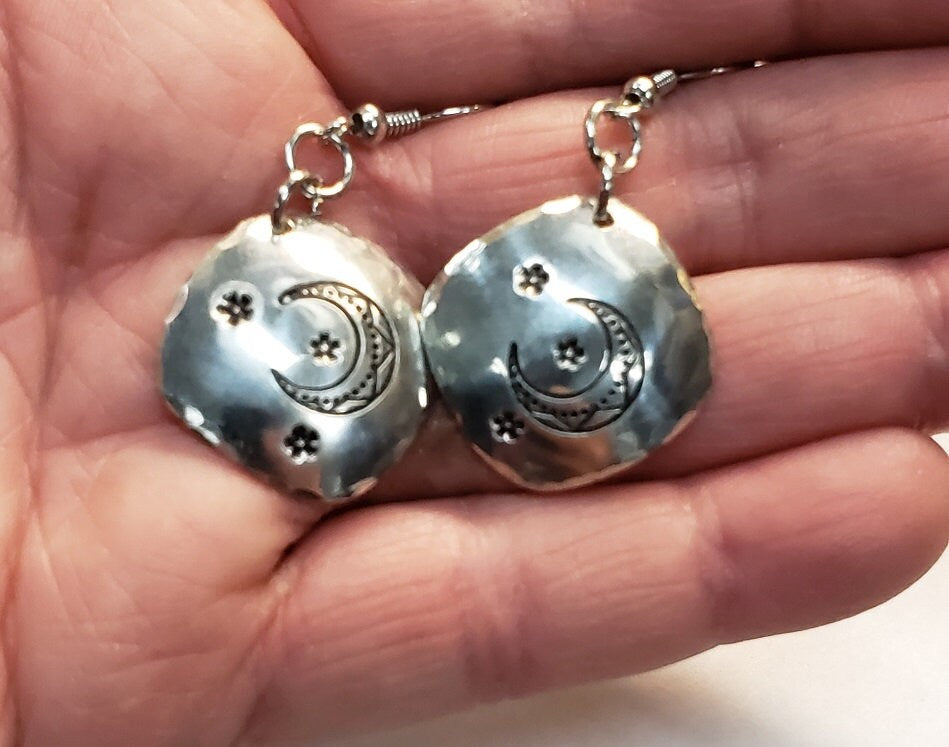 Moon & Stars Geometric Earrings, Statement Earrings, Minimalist Earrings, Boho Earrings, Gift for Her, Gift for Mom, Gift for Wife.