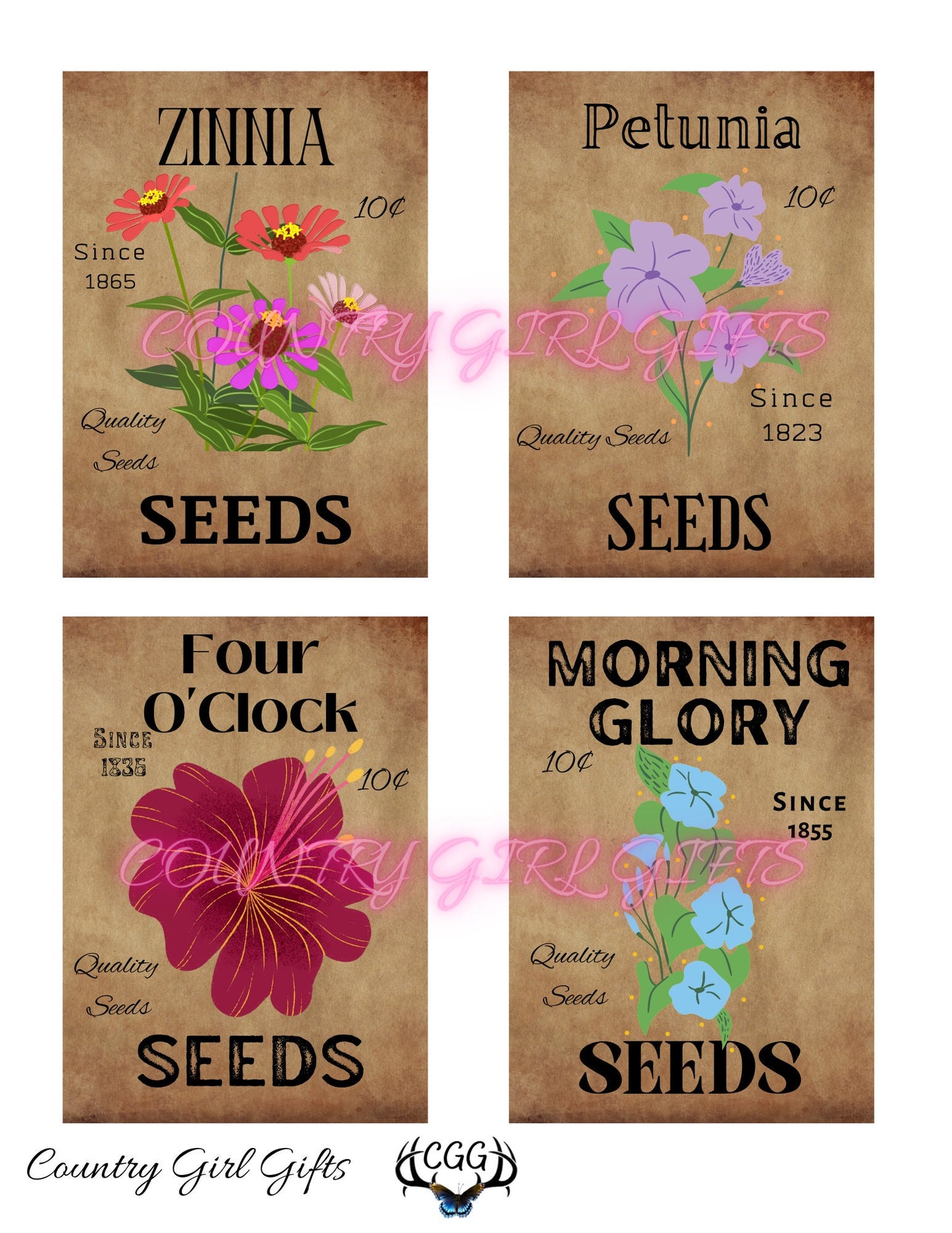 Vintage Printable Seed packet labels, Digital Download, Primitive Kitchen Designs