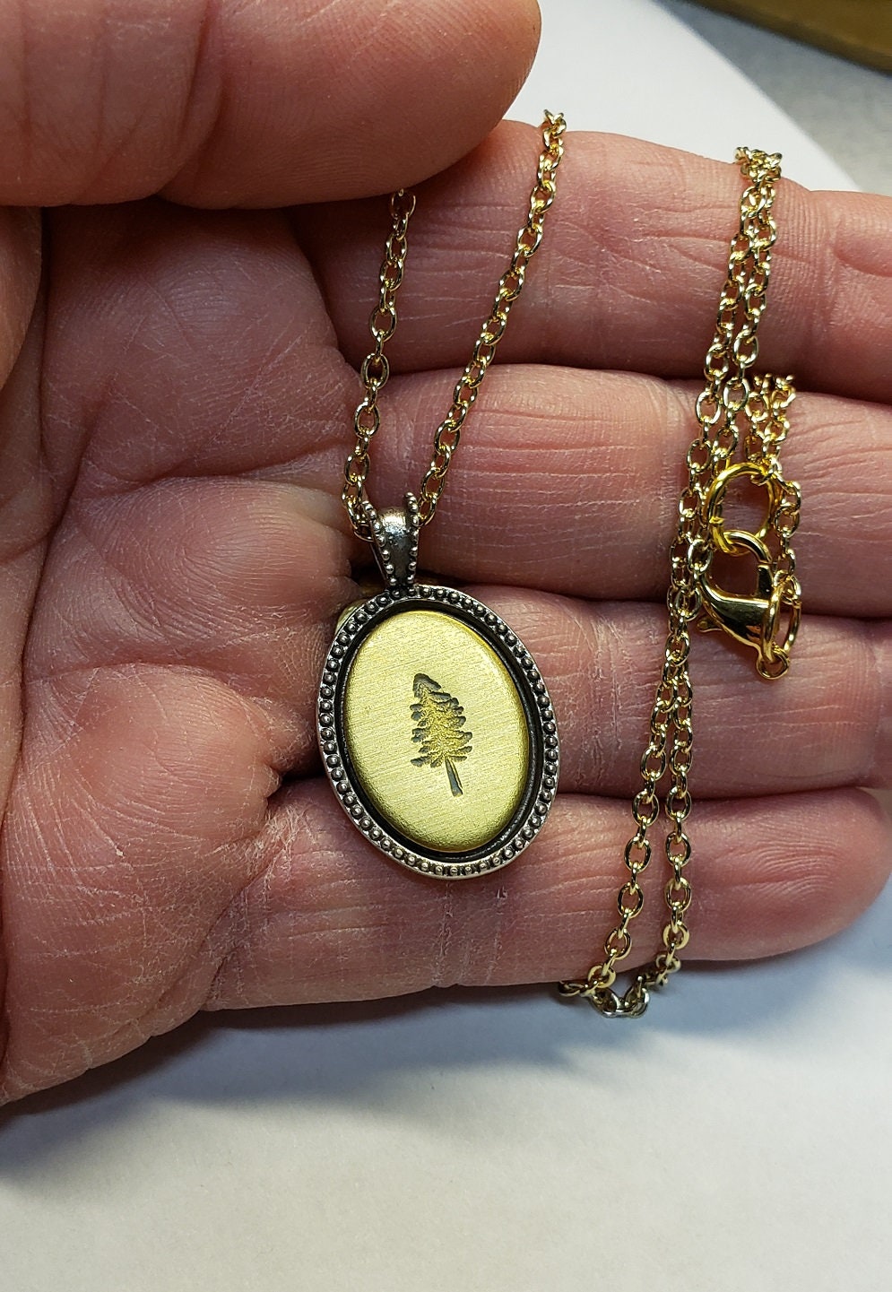 Pine Tree Necklace, hand stamped jewelry, rustic tree charm, tree pendant, nature jewelry, camping gift, hiking gift,