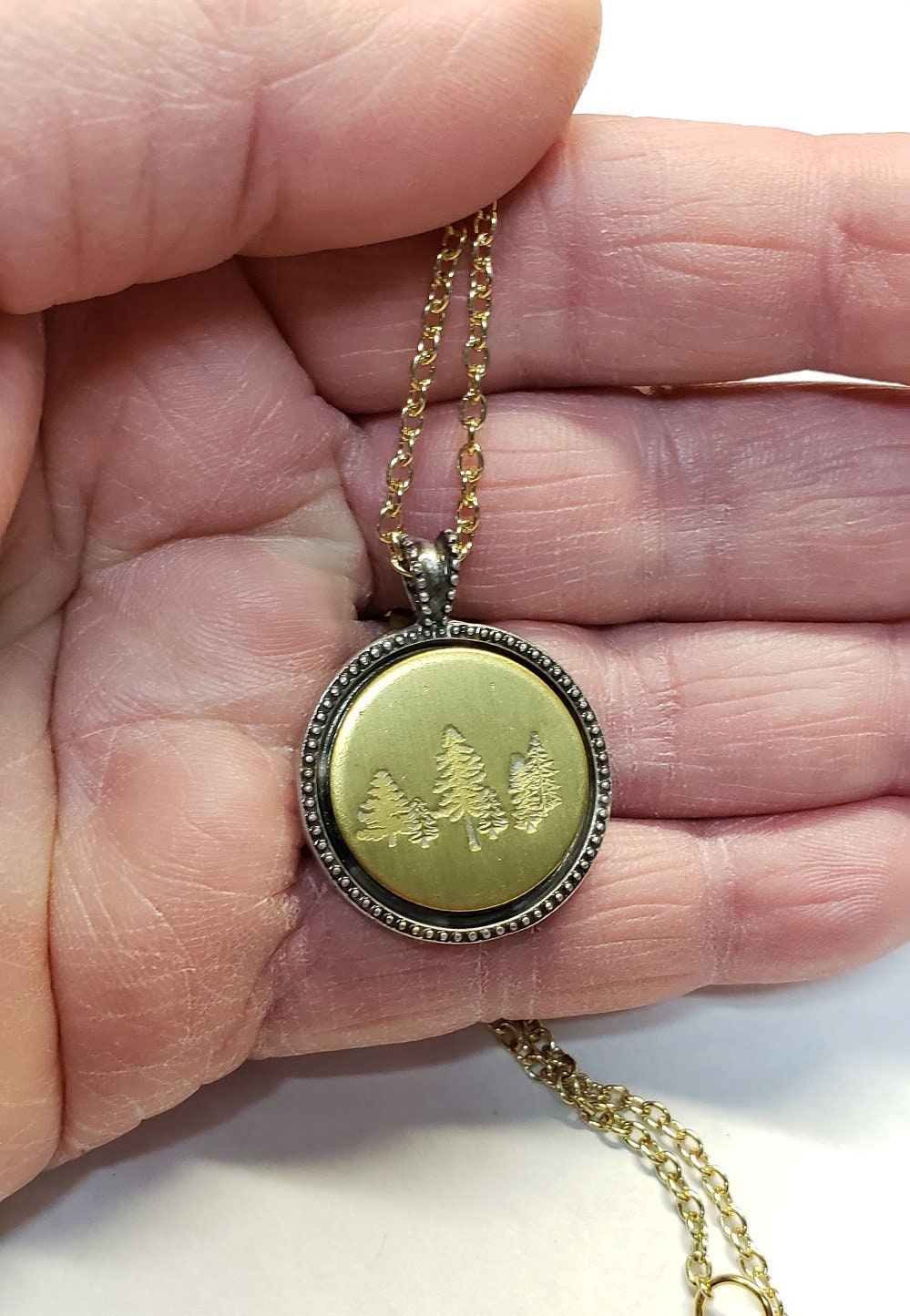 Forest Necklace, Nature Lover Necklace, Hand Stamped Necklace, Hiker/Camper Jewelry, Inner Peace, Strength