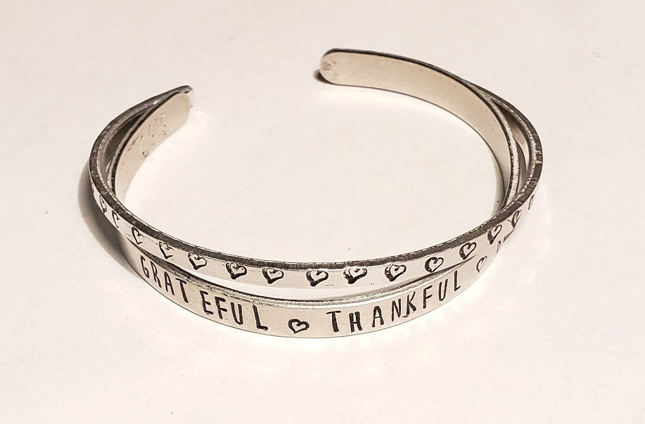 Grateful Cuff Bracelet, Thankful Jewelry, Blessed Cuff Bracelet, Mother's Day Gift, Religious Cuff, Anniversary Gift, Valentine's Gift