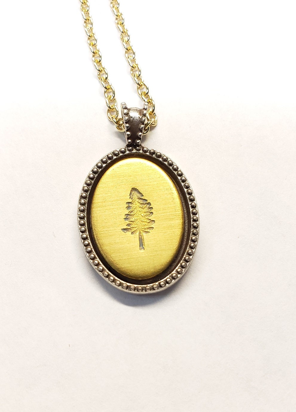 Pine Tree Necklace, hand stamped jewelry, rustic tree charm, tree pendant, nature jewelry, camping gift, hiking gift,