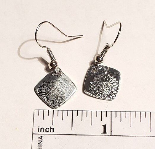 Sunflower Earrings, Hand stamped Earrings, Flower Earrings, Cute Earrings, Mom Gift