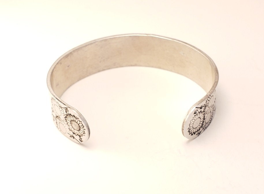 Sunflower Cuff Bracelet, Stacking Cuffs, Mother's Day Gift, Daughter's Gift, Anniversary Gift, Silver Jewelry, Floral Style Jewelry