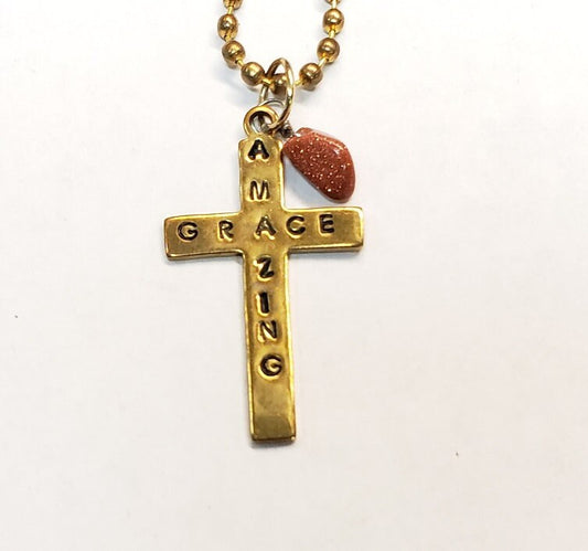 Hand Stamped Necklace, Cross Necklace, Valentine Gift, Saved Necklace, Christian Jewelry, Gold Cross Necklace, Christian Gift for Women