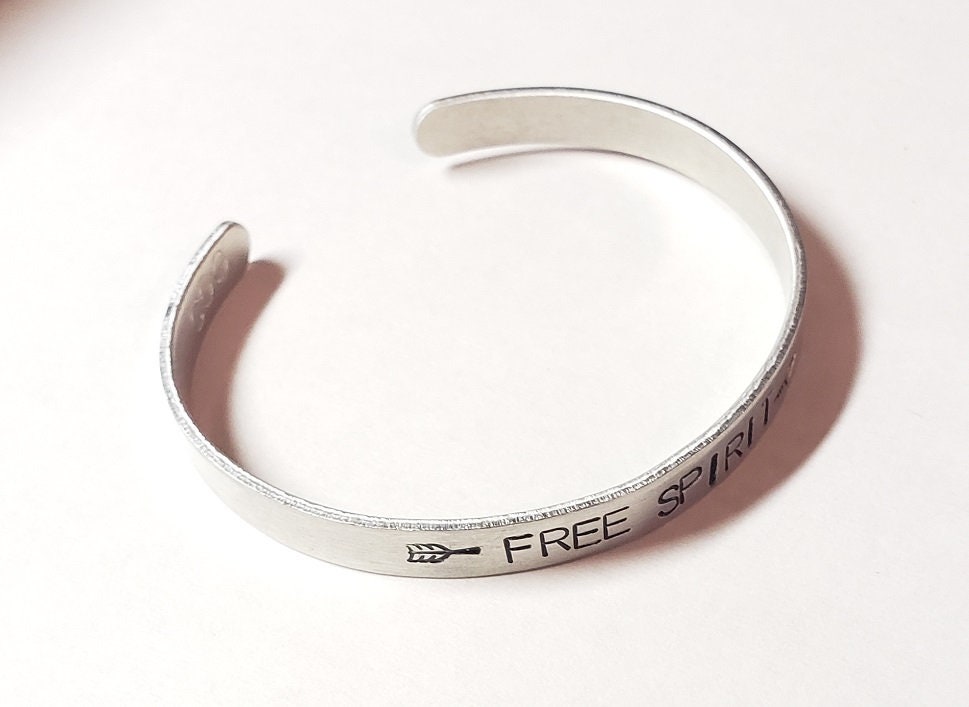 Free Spirit, Fearless, Brave, Inspirational Cuff, Hand stamped Bracelet, Silver