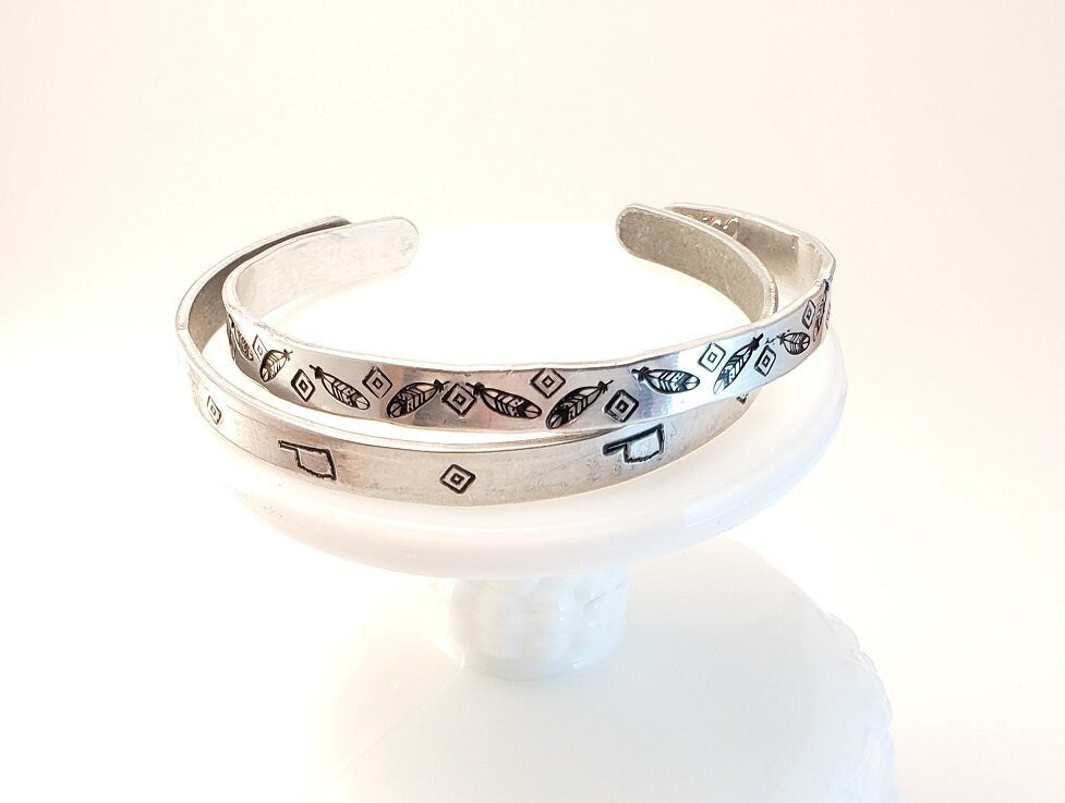 Oklahoma Jewelry, Southwestern hand stamped cuff bracelet, stamped cuff bracelet, southwestern bracelet, metal stamped bracelet
