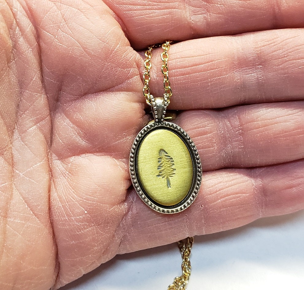 Pine Tree Necklace, hand stamped jewelry, rustic tree charm, tree pendant, nature jewelry, camping gift, hiking gift,