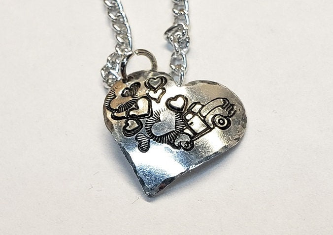 Truck with Hearts, Truck Lovers Necklace, Hand Stamped Necklace, Cute Gift, Love Necklace, Valentine Gift, Mom Gift