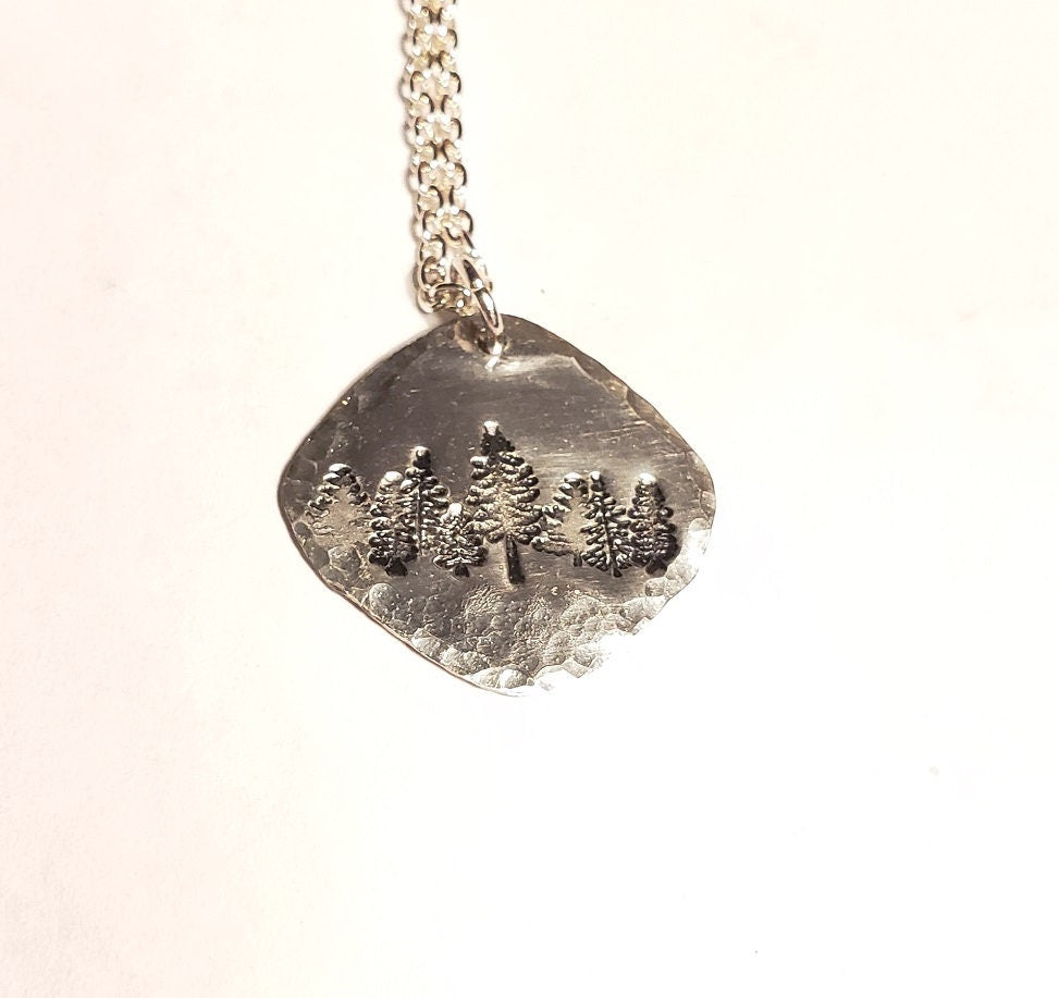 Forest Necklace, Nature Lover Necklace, Hand Stamped Necklace, Hiker/Camper Jewelry, Inner Peace, Strength