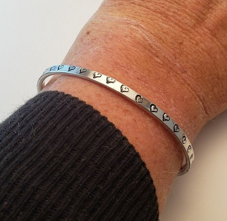 Mothers Day Gift, Heart Jewelry, Mom Bracelet Cuff, Valentine's Gift, Anniversary Gift, Daughter's Gift, Grandmother's Gift