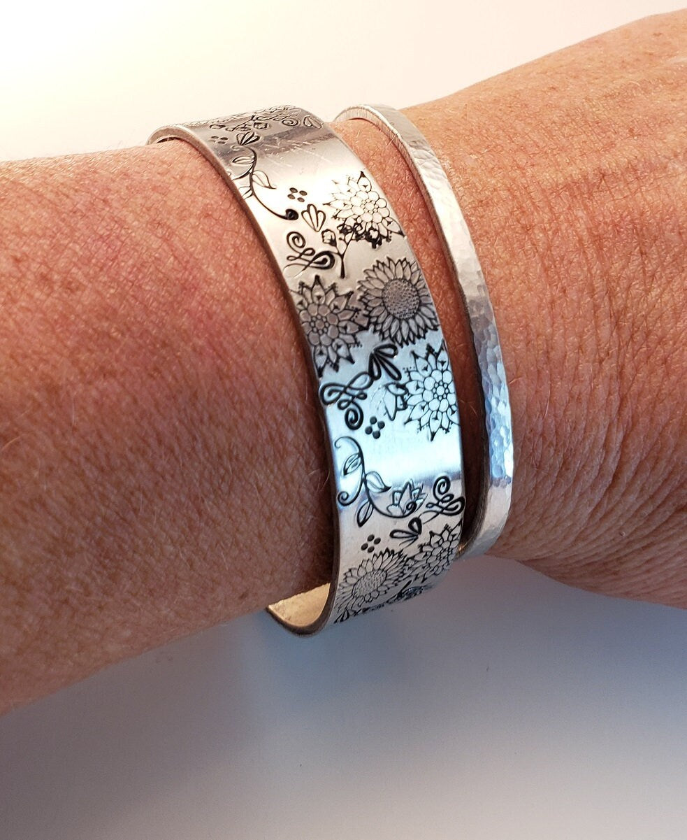 Sunflower Cuff Bracelet, Stacking Cuffs, Mother's Day Gift, Daughter's Gift, Anniversary Gift, Silver Jewelry, Floral Style Jewelry