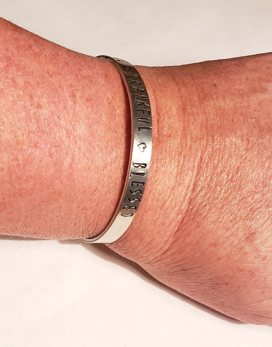 Grateful Cuff Bracelet, Thankful Jewelry, Blessed Cuff Bracelet, Mother's Day Gift, Religious Cuff, Anniversary Gift, Valentine's Gift