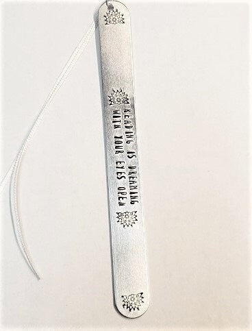 Personalized Bookmark, Metal Bookmark, Custom Bookmark, Hand stamped Bookmark, book lover gift, Aluminum bookmark, Reading is Dreaming