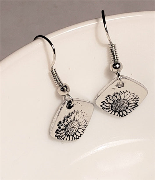 Sunflower Earrings, Hand stamped Earrings, Flower Earrings, Cute Earrings, Mom Gift