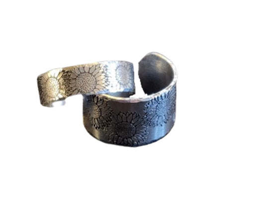 Sunflower ring, handmade, stamped, western, boho, floral, cowgirl, lightweight