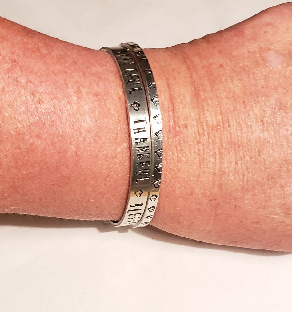 Grateful Cuff Bracelet, Thankful Jewelry, Blessed Cuff Bracelet, Mother's Day Gift, Religious Cuff, Anniversary Gift, Valentine's Gift